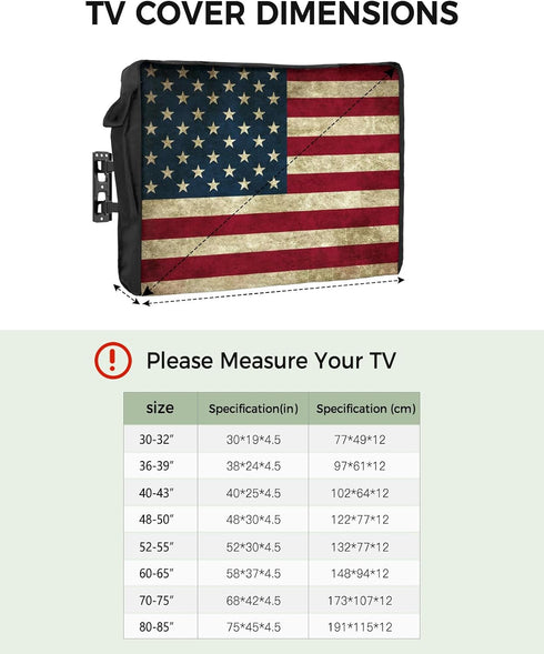Outdoor TV Cover - American Flag Waterproof and Weatherproof, 30"-32" LCD Movable Shield for Outside Television