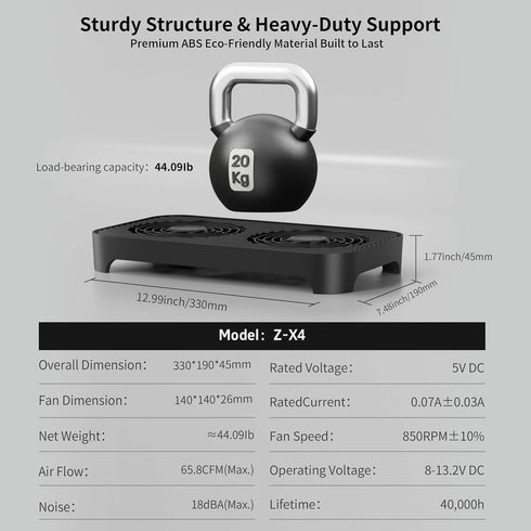 GSCOLER X4 140mm Quiet USB Cooling Fan, High Speed Dual USB PC Fan with One-Touch Switch, Stackable Design for Router