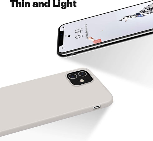 OTOFLY Soft Silicone Case for iPhone 12/12 Pro, Stone, Military Grade Drop Protection Anti-Scratch Microfiber