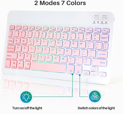 Bluetooth Keyboard and Mouse Combo for iPad, Rechargeable Wireless with 7-Color Backlit for iPad Pro/Air/Mini