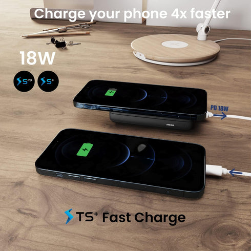 TECHSMARTER 10000mAh Magnetic Wireless Power Bank, 18W USB-C PD Portable Phone Charger, Compatible with iPhone 12, 13,