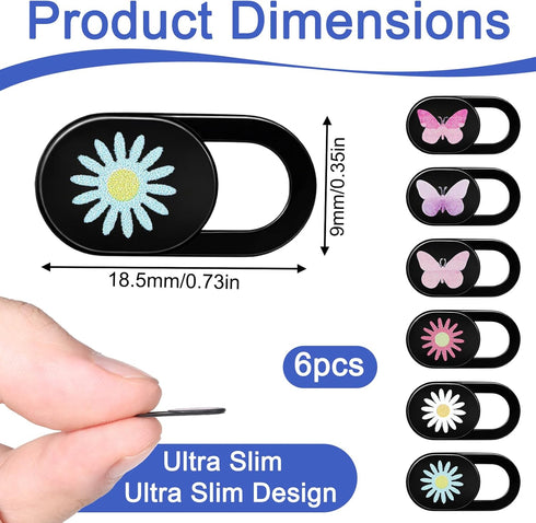 Qulkws 6 Pcs Webcam Cover Slide Butterfly Flower Design Ultra-Thin Laptop Camera Cover Slide Web Cam Privacy Blocker