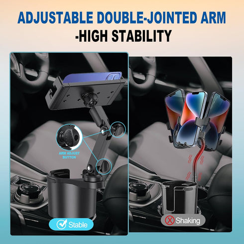 2 in 1 Large Cup Holder Phone Mount Extender, Cup Holder Phone Mount for Car with 360° Rotation, Compatible with