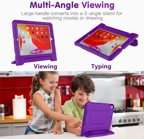 MAISON iPad 9th/8th/7th Generation Case, Shockproof Handle Bumper Stand Cover with Built-in Screen Protector - Purple