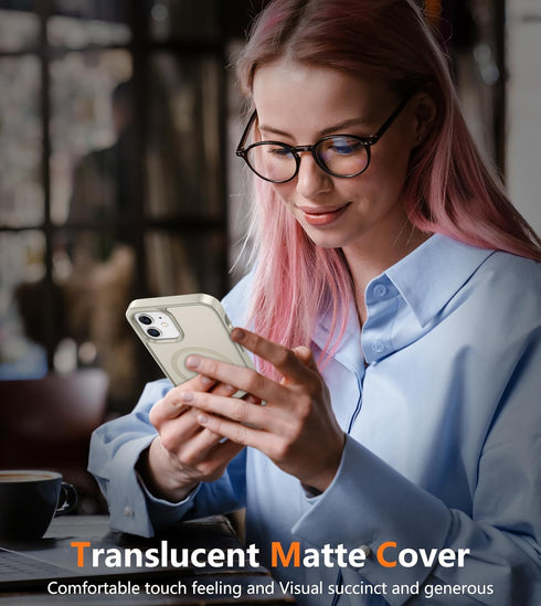 FNTCASE Magnetic Matte Textured Case for iPhone 12, Off White, Military Grade Drop Protection Translucent Cover