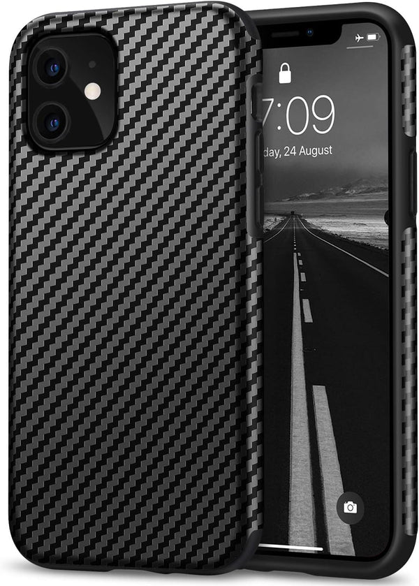 Tasikar Compatible with iPhone 11 Case, Carbon Fiber Leather Design with TPU Bumper, Premium Hybrid Case (Black)