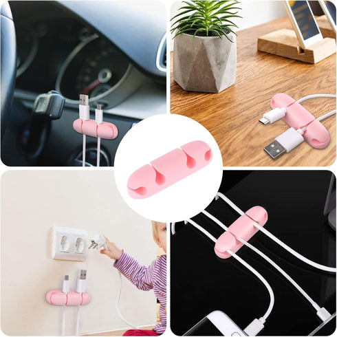 3PCS Cable Clips, Silicone Cable Management Holders, USB Charging Accessory, Pink, for Home and Office Desk