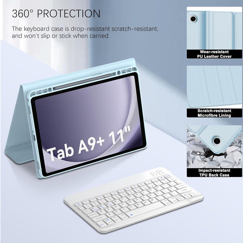 Keyboard Case for Samsung Galaxy Tab A9 Plus/A9+ 5G 11” (SM-X210/X216/X218), Detachable Wireless Bluetooth Keyboard,
