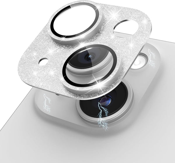 for iPhone 15 Plus/iPhone 15 Camera Lens Protector Glitter Plus Aluminium Alloy Ring 9H Tempered Glass Cover