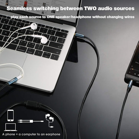 MillSO Audio Splitter, Female to 2 Male 3.5mm TRS Audio Splitter, 8 Feet Sapphire Blue & Gold-Plated Stereo Jack