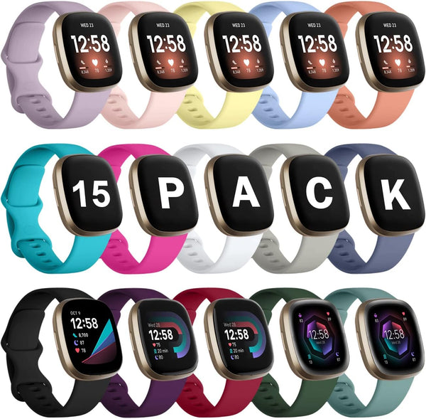 GEAK 15 Pack Soft Replacement Bands for Fitbit Versa 3/4, Sense 2, Waterproof Sport Watch Strap for Men Women