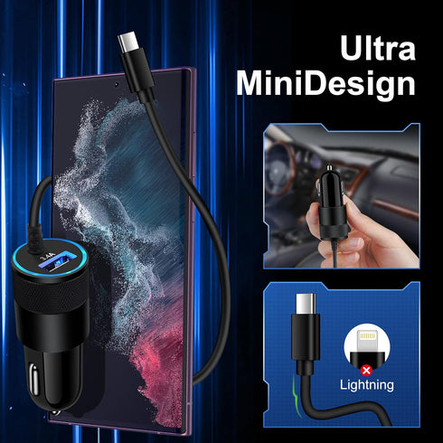 Type C Fast Car Charger for Samsung Galaxy A55/A54/A15/A14/5G/A35/A13/S24/S23 Ultra/S23/S22 Ultra/S22/S21