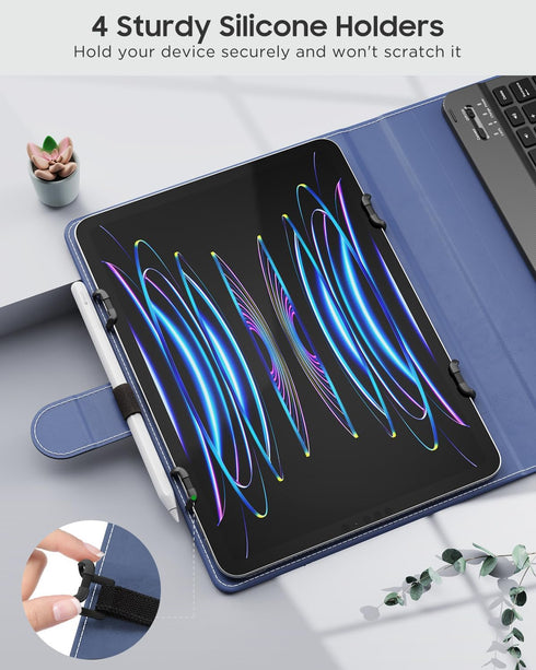 MoKo Universal Tablet Case with Keyboard for 9" - 11" Tablets, Removable Wireless Bluetooth Keyboard, Dark Blue