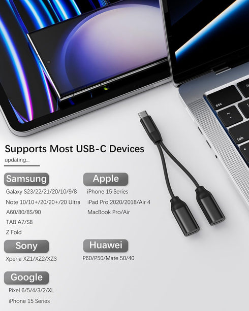 Dual USB C Headphone and Charger Adapter, 2-in-1 Type C Audio Adapter with Fast Charging for iPhone 15 Series, Samsung