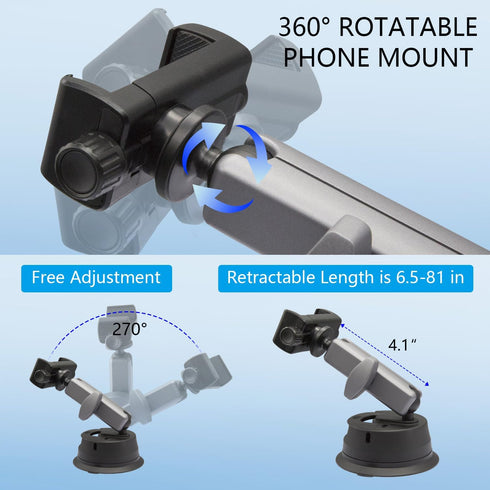 Suptig Suction Cup Mount for Phone, Universal Car Windshield Dashboard Mount for iPhone, Gopro, Canon, Nikon, Sony