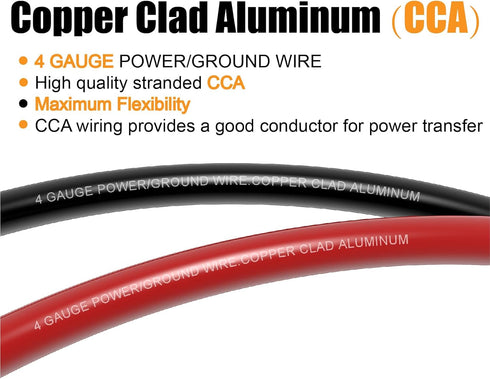 4 Gauge Wire (25ft Black + 25ft Red) Copper Clad Aluminum CCA, 20PCS Lugs, 20PCS Heat Shrink Tubing, 100A ANL Fuse