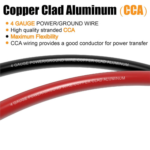 4 Gauge Wire (25 Feet Black + 25 Feet Red), Copper Clad Aluminum CCA, Primary Automotive Wire with 20PCS Lugs Terminal