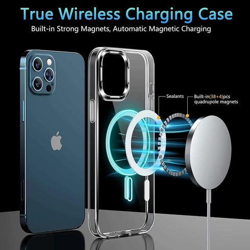 Magnetic Clear Case for iPhone 15 Pro Max, Compatible with MagSafe, Includes Glass Screen Protector and Camera Lens