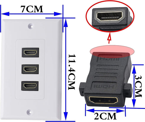 zdyCGTime 3-Port HDMI 2.0 Decorative Wall Plate - HDMI, Component, Composite Audio Video Wall Outlet Mount Panel,