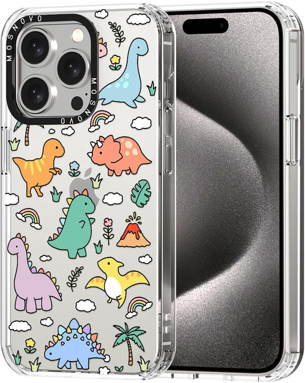 MOSNOVO iPhone 15 Pro Case - Clear TPU Bumper with Cute Joyful Dinosaur Design, 6.1" Drop Impact Protection
