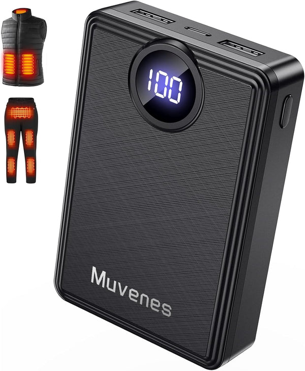 Muvenes Heated Vest Battery Pack, Portable Power Charger 12000mAh 5V/2A Power Bank with