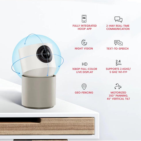 Hoop Indoor Home HD Security Camera, Night Vision, 350° Pan/Tilt, Motion and Sound Detection, Two-Way Audio, Easy