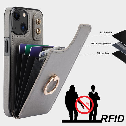 Folosu 13 360Rotation 6.1 Inch Compatible with iPhone Case Wallet with Card Holder, Finger Ring Holder Kickstand