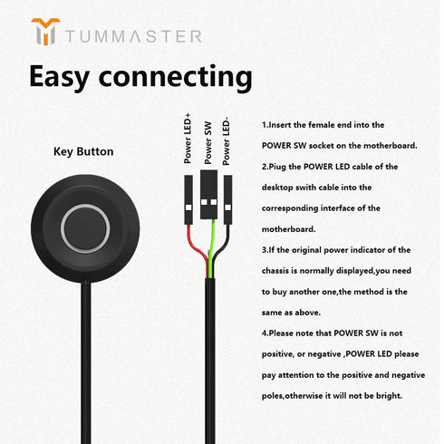 Generic 1.8m TUMASTER PC Power Button Desktop PC Computer Case Power Switch On Off Key HDD Push Computer Host Button
