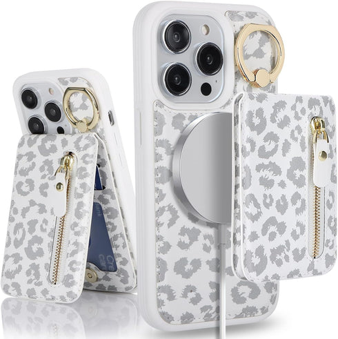 iPhone 11 Pro Max Case with Card Holder, Wallet for Women, MagSafe Compatible Detachable 2-in-1 for Men - White Leopard