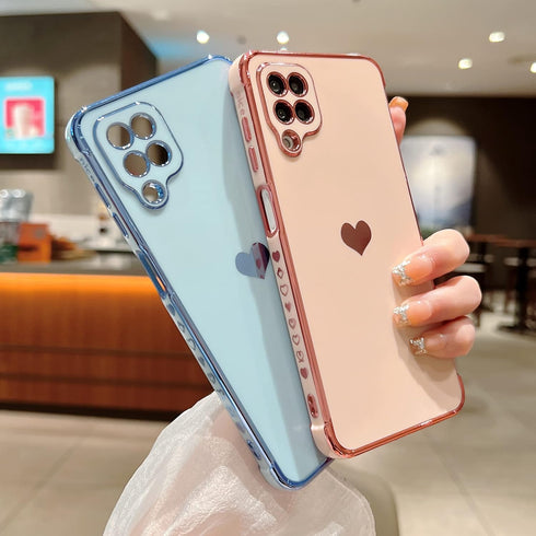 phylla Pink Galaxy A12 6.5” Phone Case, Cute Love Heart Gold Plating Edge Luxury Elegant Shockproof Cover