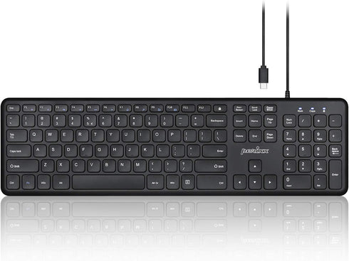 Perixx PERIBOARD-210C Wired Full-Size USB C Keyboard with Quiet Scissor Keys - Compatible with Mac, Windows, Tablets
