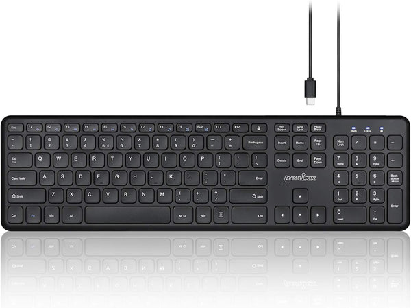 Perixx PERIBOARD-210C Wired Full-Size USB C Keyboard with Quiet Scissor Keys - Compatible with Mac, Windows, Tablets