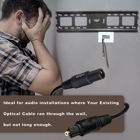 6ft, Soundbar/TV/PS4/Xbox/Home Optical Cable Extension, Female-to-Male, Fiber Digital Audio Cable for Theater