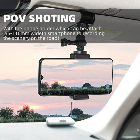 Car Sun Visor Mount for Insta360 X4 X3 X2, DJI Osmo Pocket 3, Action 4 3, with Phone Clip for Vlog/Video POV
