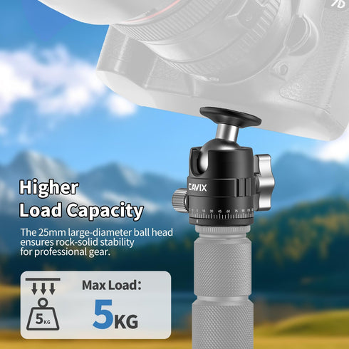 CAVIX 25mm 360 1/4" 11lb/5kg Mini Ball Head Panoramic Tripod Head Small Ball Head with Quick Release Plate