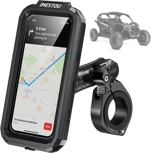 iMESTOU Waterproof ATV Phone Mount with Aluminum 1" Ball, Large Clamp Adapter for 5.5"-6.8" Smartphones, Fits ATV UTV