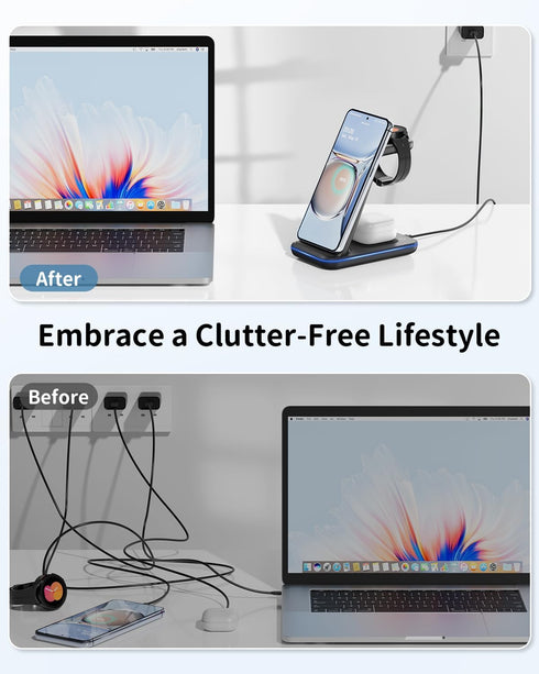 JoyGeek 3 in 1 Wireless Charger for Samsung & Android: Charging Station for Galaxy Watch 7 Pro/4/3, Phone Charger for