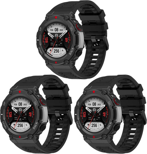 3Pack T-Rex 2 Bands Watch Strap, Soft Silicone Sport Bands Compatible with Amazfit T-Rex 2 Smart Watch for Men