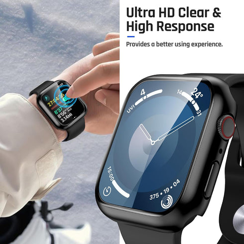 Goton Waterproof Case for Apple Watch Screen Protector 45mm Series 7 8 9, Tempered Glass Face Cover for iWatch