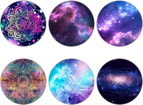 6 Pack Cellphone Phone Grip and Stand, Collapsible Expanding Holder for Phone - Blue Purple Galaxy Nebula Flower