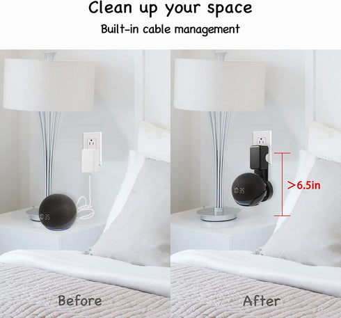 Wall Mount Holder for Dot 4th/5th Generation, Smart Speaker Stand with Built-in Cable Management, Black