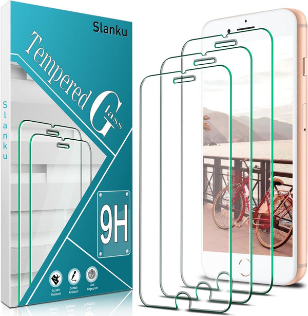 Slanku Tempered Glass Screen Protector (3 Pack) for iPhone 8 Plus, 7 Plus, 6S Plus, 6 Plus - Easy Install,