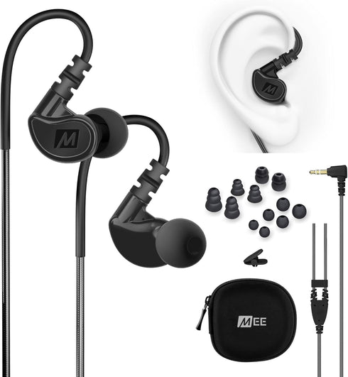 MEE audio M6 Sport Wired Earbuds, Noise Isolating, Sweatproof Earphones for Running/Gym/Workouts, Black