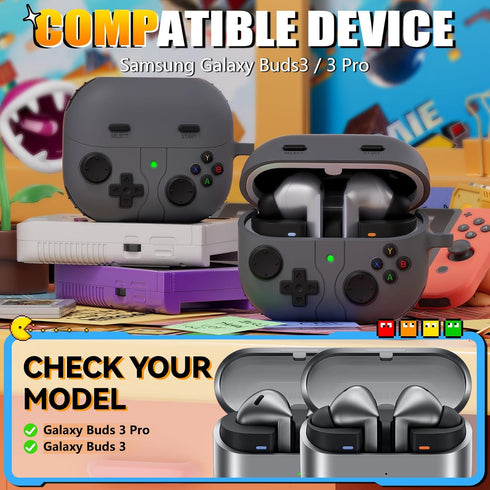 Soft Silicone Case for Samsung Galaxy Buds 3 & Galaxy Buds 3 Pro with 3D Decompression Button, Cleaning Kit - Dark Gray