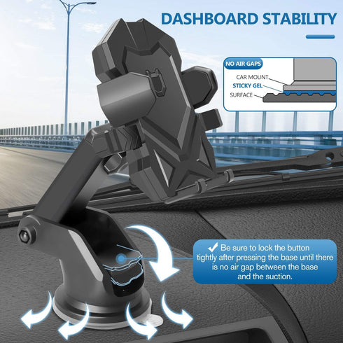 Manords Car Phone Mount Holder for Dashboard Windshield, Compatible with All iPhone & Android Cell Phones, Black