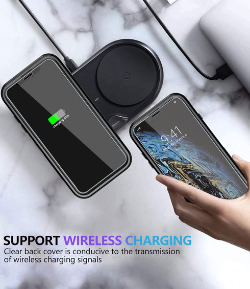 Diverbox Heavy Duty Protection Case for iPhone X/Xs, Shockproof with Tempered Glass Screen Protector, Black