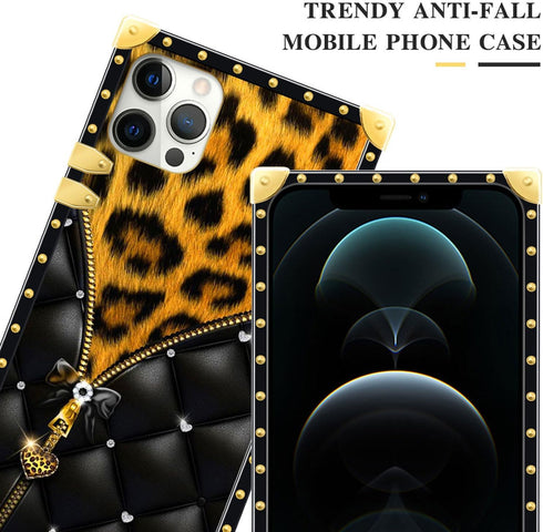 DAIZAG Case Compatible with for iPhone 15 Pro Max Case Black Butterfly Zipper Leopard Phone Case Golden Square Shockproof Phone Case Gift for Women Girl Case for iPhone 15 Pro Max