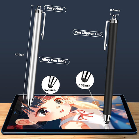 Stylus Pens for Touch Screens, 10 Pack 0.24"+0.36" High Sensitivity Stylus with 20 Pcs Replacement Capacitive Tips for iPhone iPad Android PC Tablets All Universal Touch Screen