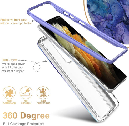 Esdot Samsung Galaxy S21 Ultra Case, Military Grade 21ft Drop Test Rugged Cover with Purple Opal Marble Design