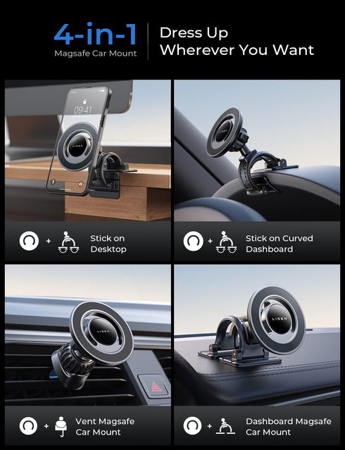LISEN MagSafe Car Mount iPhone Holder, 20X Strong Magnetic Phone Holder for Car, Fits iPhone 15 Plus iPhone 14 Pro Max